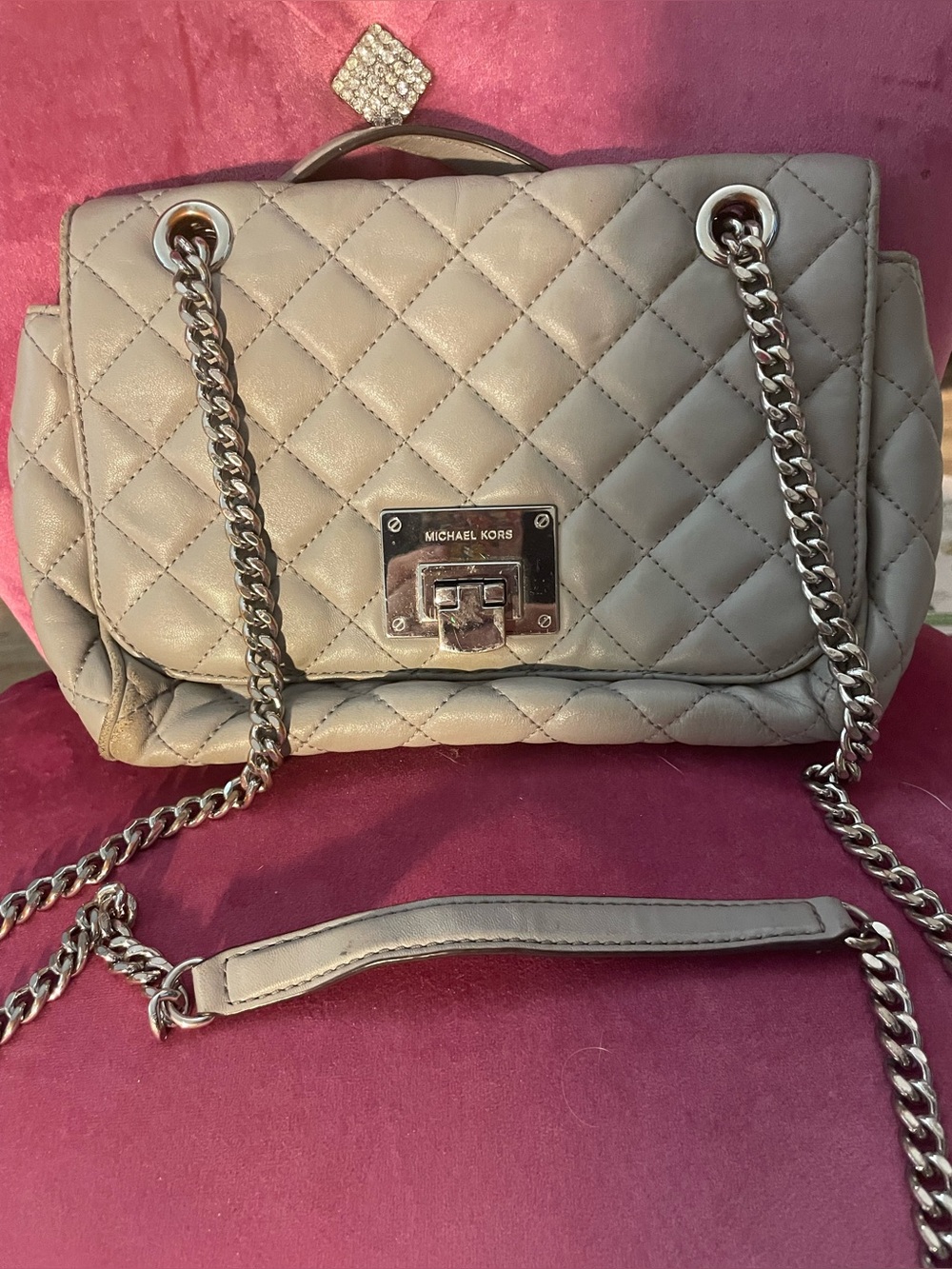 Michael Kors Quilted Shoulder Bag in Taupe
